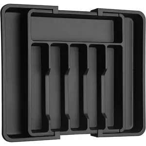 Black Kitchen Utensil Drawer Organizer - Expandable Cutlery Tray with Dividers for Silverware, Knives & Small Kitchen Tools