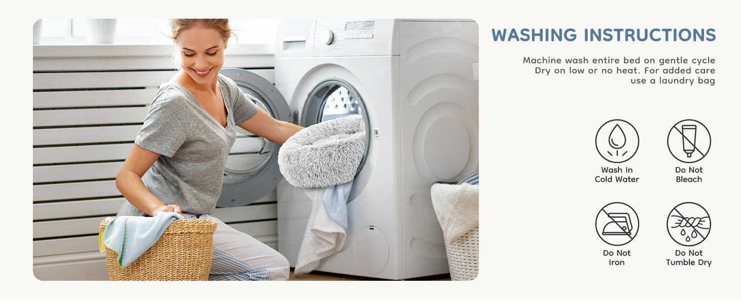 Dog Bed, Washable Comfortable Pet Bed for Medium to Large Dogs, Anti-Slip Round Fluffy Plush Faux Fur Dog Bed for Sleeping, Indoor