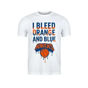 I Bleed Orange And Blue Basketball Graphic T Shirt for Men Vintage Drip Design Sports Fan Tee Casual Streetwear Game Day Short Sleeve Top