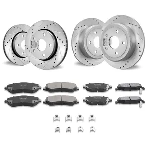 VEVOR Front and Rear Brake Kit Compatible with 2007-2017 Jeep Wrangler, Drilled and Slotted Brake Rotors Ceramic Brake Pads Replacement, 11.9 Front Rotors 12.4 Rear Rotors