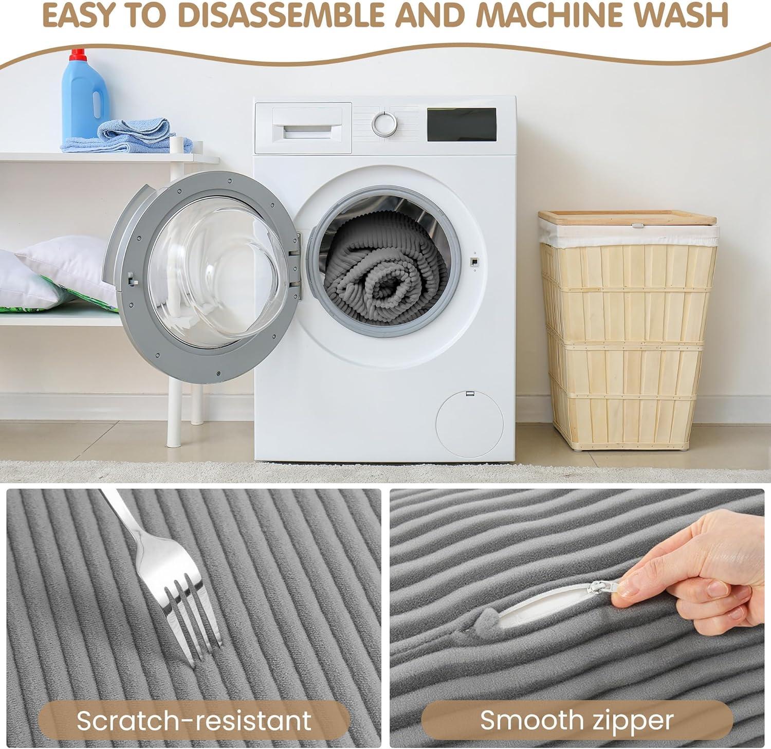 Winzoo 5-in-1 Convertible Sofa Bed,Boneless Couch Tri Folding Floor Mattress with Removable L-Shaped Armrests & Handle,Corduroy Futon Couch Sleeper with Pull Out Bed for Living Room Bedroom Apartment