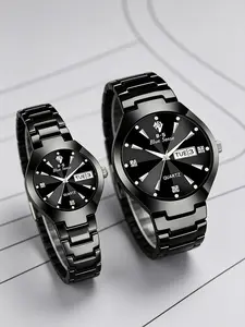 Unisex Quartz Wristwatch Set, Stainless Steel Strap, Luminous Hands, Calendar Design, Dial, Ideal Gift for Weddings and Daily Use, Business Quartz Watch, Luminous Analog Watch, Luminous Fashionable Watch, Stainless Steel Watches