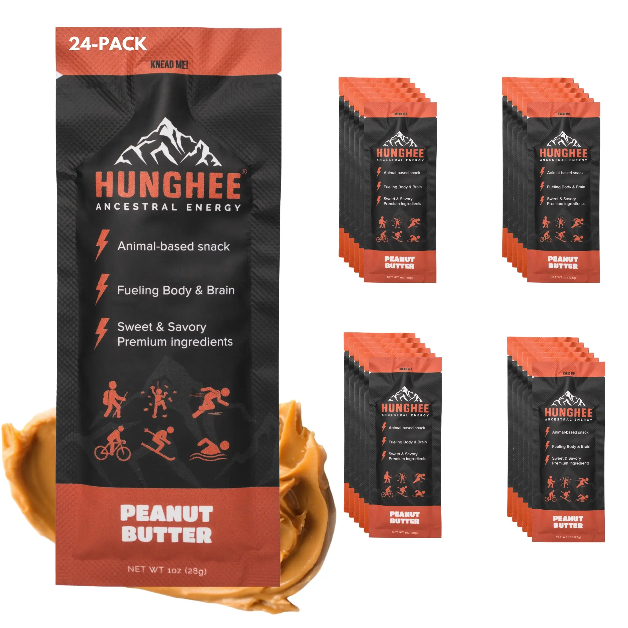 Hunghee Energy Peanut Butter 24-PACK - Organic Grass-Fed Ghee Packets Raw Honey & Sea Salt Healthy Snack