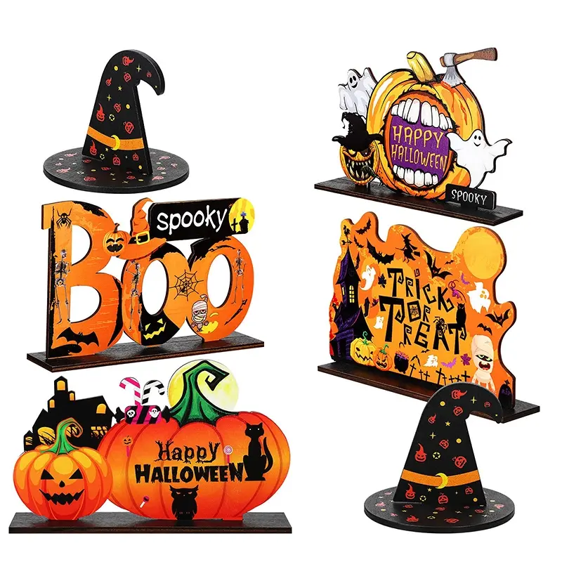 Halloween Table Decorations Set, Pumpkin Centerpiece, Boo Ghost Wood Sign, Trick-Or-Treat Witch Hat, Party Supplies for Home & Office