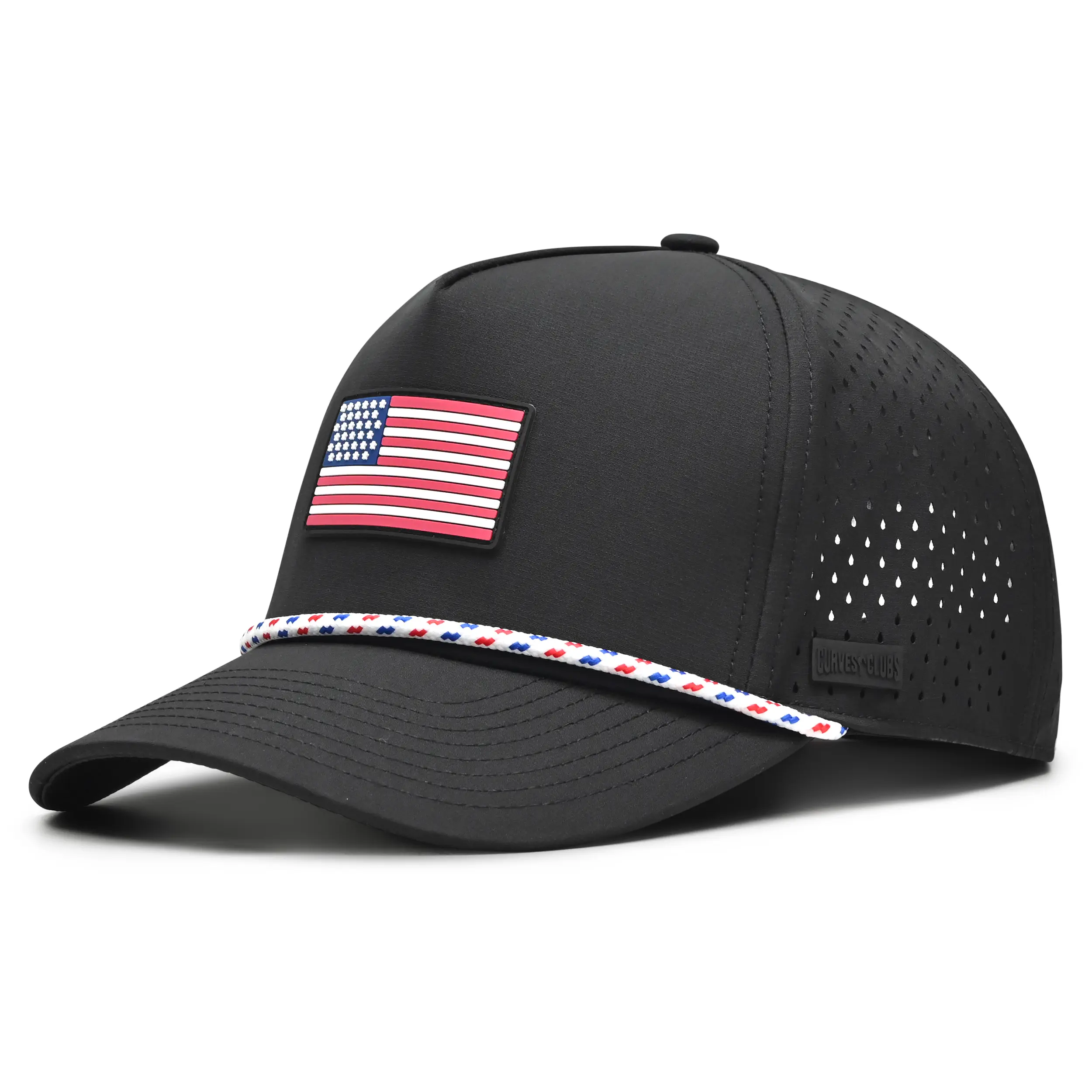 CURVES & CLUBS American Flag Golf Hat - Performance Rope Cap - Patriotic USA Golf Hat - Adjustable Breathable One-Size-Fits-All - Men's Gifts for Summer