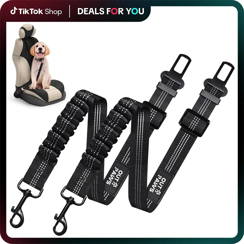 Dealsforyoudays 2 Pack Dog Seat Belts, Adjustable Pet Car Seatbelts, Leash & Harnesses for Dogs and Cats, Traction Rope with Elastic Bungee Buffer & D