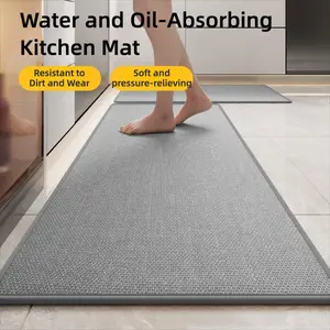 Long Thickened High-Density Kitchen Mat, Kitchen Floor Mat, Water and Oil Absorbent Anti-slip Wear-resistant Mat, Dirt-resistant Easy Clean, Minimalist Style, Universal for Home Kitchen Bathroom, Multi-size 1-Piece Sets, Soft Thick Non Slip Rugs