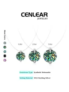 Women's S925 Silver Moissanite Mermaid Tear Necklace, Fashion Simple Invisible Chain Clavicle Jewelry Gift for Women