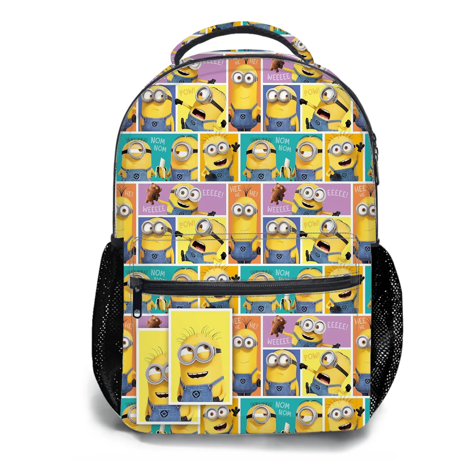Minions Backpack for Girls, Y2K Aesthetic School Bag with Front Zipper Pocket, Cute Cartoon Printed Bookbag for Kids and Teens, Lightweight Casual Travel Daypack for Back to School d-181