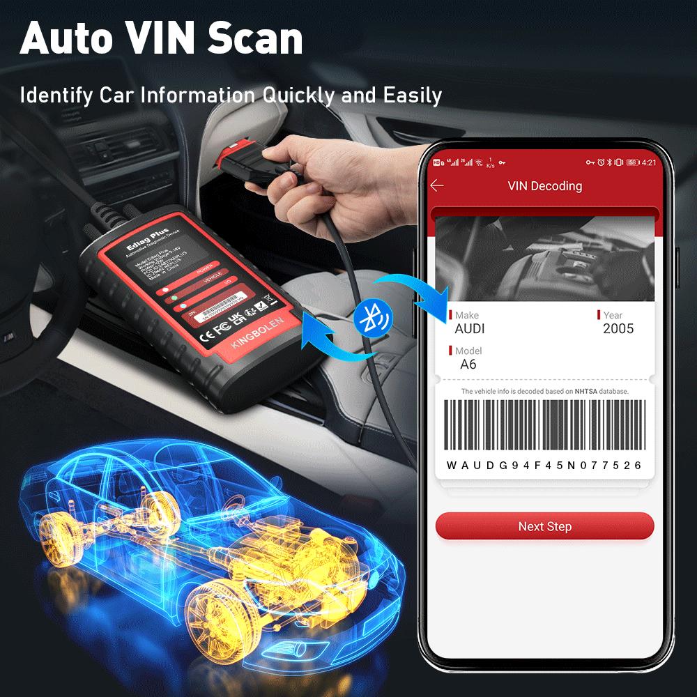 [FathersDayGift]KINGBOLEN Ediag Plus Car Bluetooth Scanner for iOS & Android, OBD2 Scanner All System Diagnostic, ECU Coding, CAN-FD Protocol, 15+ Rest Functions,1 year free subscription Automotive Scan Tool