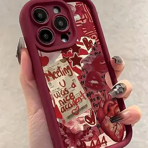 High Bamboo Wine Red Heart-Moving Frenzy TPU Case for iPhone 17 Pro Max 16 16e 15 14 Plus 13 12 Mini 11 Air X XS Straight Edge Drop-Resistant Rugged Durable Cover Shell Valentine's Day Gift 2D printing