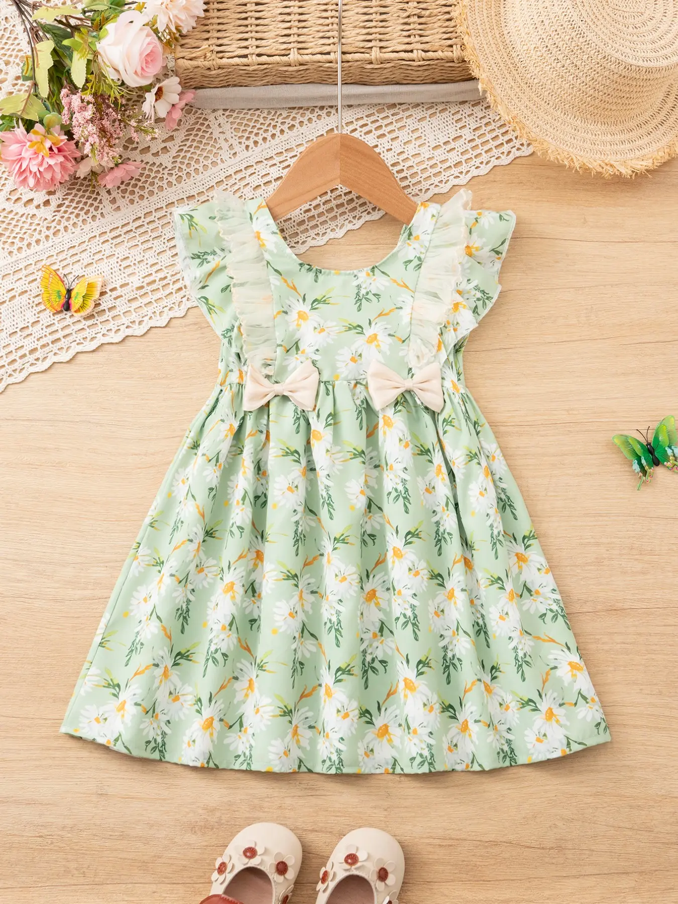 Toddler Girls' Short Sleeve Fitted Dress, Summer New Design with Butterfly  Knots & Knee-Length, Casual Fashion for Ages 3-8, Perfect for Parties, Floral  Print Dress - TikTok Shop
