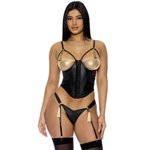 Forplay Show Stopper 2-Piece Metallic Mesh Bustier Lingerie Set