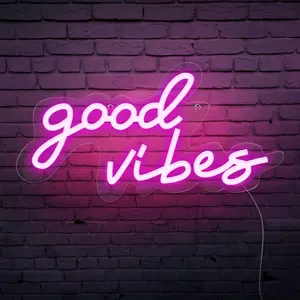 Good Vibes Neon Sign, USB Powered LED Neon Sign, Ins Neon Sign for Living Room Bedroom Decoration, Wedding Party Decoration, Bar, Birthday Party, Adjustable Lights