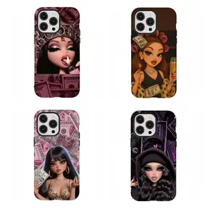 Vintage B-Bra.tz Doll Money Aesthetic Phone Case Trendy Y2K Baddie Phone Case Perfect Gift for Fashion Girls Women Compatible for iPhone 11 12 13 14 15 16 17 Pro Max Plus Air Mini Hustle Core Cash Pattern McBling Rugged Protector