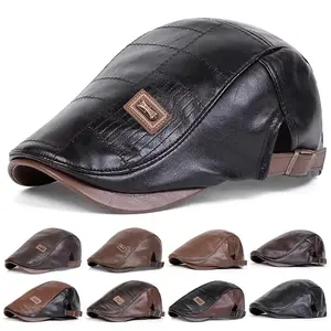 Men Retro Pu Leather Newsboy Caps JAMONT Labeling British Painters Hats Spring Autumn Side Adjustable Flat Cap Hip Hop Berets