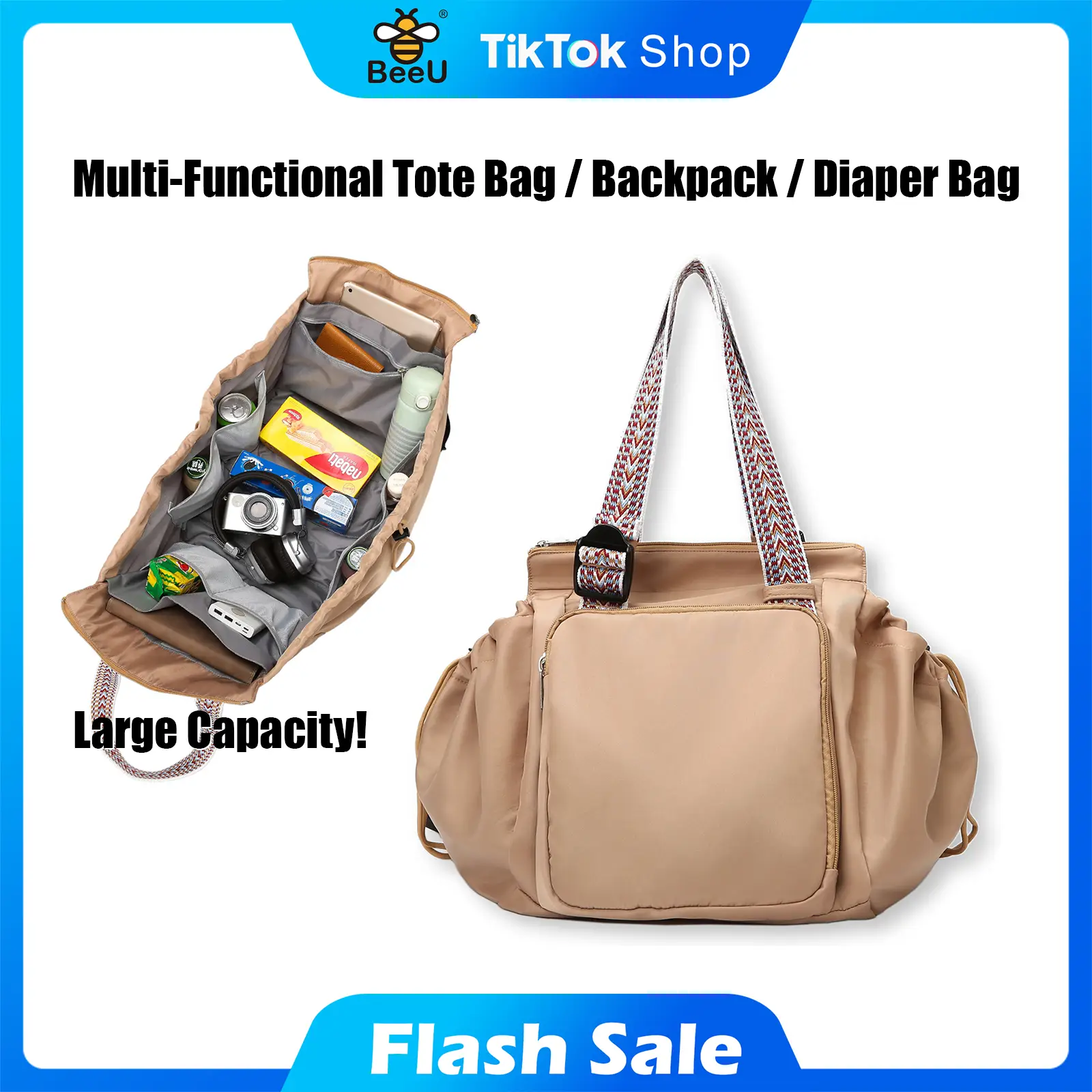 BEE UNITED Stylish Multi-Functional Mommy Bag & School Tote Bag — Essential for Everyday Use and Travel | Lightweight and Organized for Women