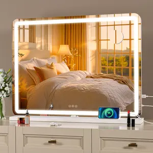 HASIPU Vanity Mirror LED Makeup Mirror with Adjustable Brightness Music Theme Aluminum Frame Wall-Mountable or Tabletop Decor for Bedroom Reflection