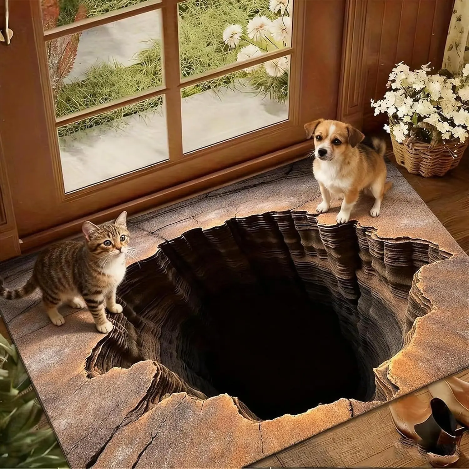 3D Optical Illusion Rug, 3D Rugs Optical Illusion Door Mat, Non Slip Visual Trap Opticals Illusions Hole Rug Doormat, Easy Clean Rugs that Looks Like a Hole Floor Mat Carpet, for Home Bathroom