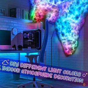 1  Big Cloud Light - Multicolor 3D Thundercloud LED Lighting with Colorful Atmosphere, DIY Creative Night Light for Bedroom, Gaming Room, Indoor, 16Ft with More Led Beads
