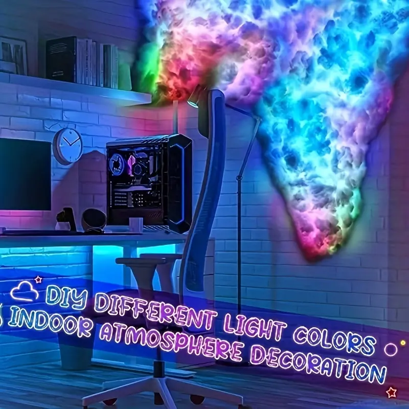1  Big Cloud Light - Multicolor 3D Thundercloud LED Lighting with Colorful Atmosphere, DIY Creative Night Light for Bedroom, Gaming Room, Indoor, 16Ft with More Led Beads