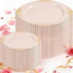 20-Piece Dinnerware Set, Plastic Rim Vintage Plates, Heavy-Duty Elegant Retro Dishes for 10 Guests, Wedding Party Use, Disposable Dinnerware Set