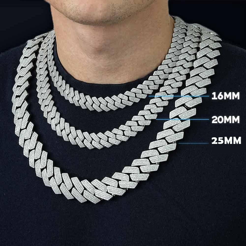 Thick 20-25mm Silver Three Rows Prong Setting Cuban Link Iced Out Hip Hop White Moissanite Chain Jewelry Women Men Gifts