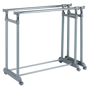 COSTWAY - Double Rod Clothes Rack Heavy-Duty Metal Garment Rack