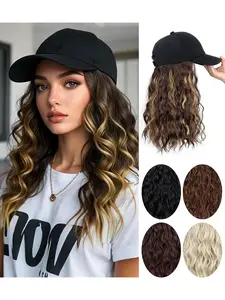 Synthetic Fiber Wigs Women Baseball Cap Integrated Medium-Length Ripple Baseball Hat Headband, Stylish and Comfortable Hair Accessory