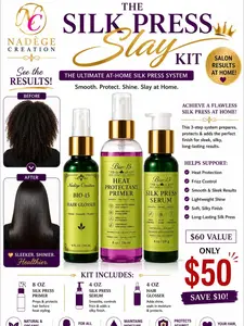 Nadège Creation Bio-15 Silk Press Slay Kit | Heat Protectant, Hair Glosser & Silk Press Serum for Smooth Silky Hair