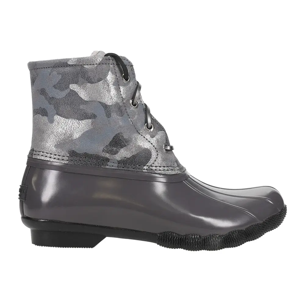 Sperry Womens Saltwater Metallic Camouflage Zippered Duck Casual Boots Ankle Low Heel 1-2" - Grey, Silver