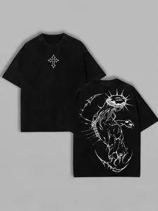 Brandless JJBA Jesus Pump Cover – Oversized Casual Gym Streetwear T-Shirt Featuring Cross Design and Fabric Top Collar, Perfect Menswear Gift for Fitness Enthusiasts and Fans of Christian Apparel