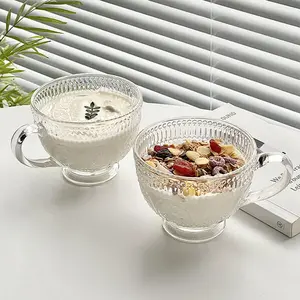 Vintage Embossed Sunflower Glass Mug, Retro Glass Cup with Handle for Coffee, Tea