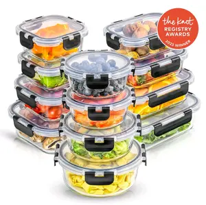 JoyJolt JoyFul 24pc (12 Airtight, Freezer Safe Food Storage Containers and 12 Lids), Pantry Kitchen Storage Containers, Glass Meal Prep Container for Lunch, Glass Storage Containers with Lids