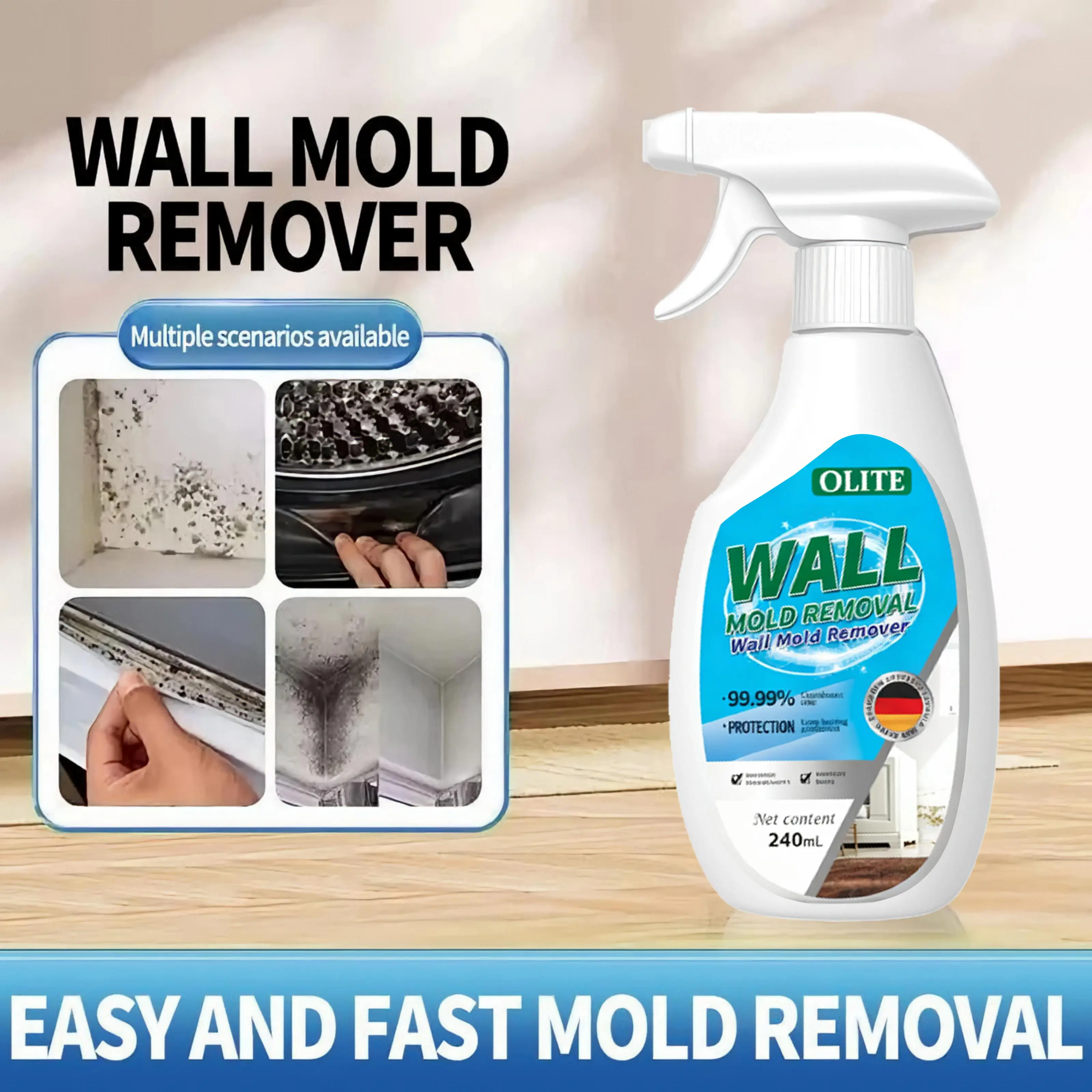 Wall Mold Remover Liquid Spray for Fast Effective Mold Removal Prevents Regrowth Special Formula Household Cleaner 240ml