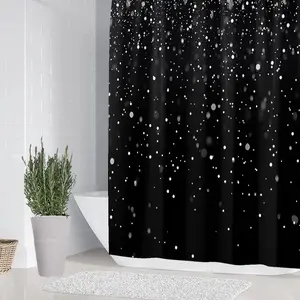 1/4 piece black starry design bathroom set, including soft floor mat with good rebound, toilet seat cushion, shower curtain, Bathroom decoration accessories, home decor, water absorption, anti slip
