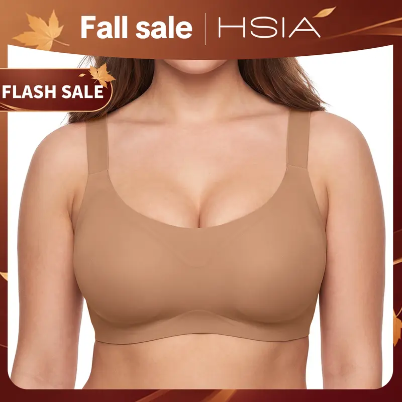 HSIA Lola Plus Size Full Coverage S-5XL Wireless Jelly Bra for Women Seamless Adjusted 3cm Wide Straps Comfort Bralette W Shape Supportive Ultra-Soft Fabric Square Neck U-Shaped Back Daily Lift Comfortable Smooth Back No Underwire Tshirt Bras