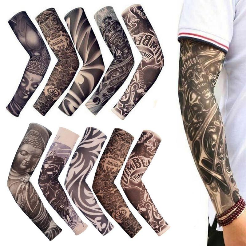 Dazone 10PCS Temporary Tattoo Sleeves, Arts Fake Cooling Tattoo Arm Sleeves for Men Women