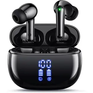 Wireless Earbuds Bluetooth Headphones, Ear Buds with Deep Bass, 40H Long Playtime, Power Display, IPX7 Waterproof in Ear Earphone with Mic for Phone Tablet Sports Workout, Black