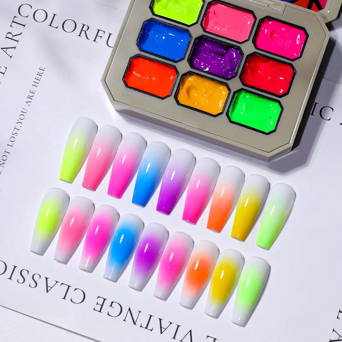 Fluorescent 9-Grid Pat Pat Gel, No-Wipe Translucent Color, Gradient Solid Gel Nail Polish, Nail Supplies – A must-have for nail artists