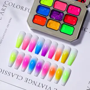 Fluorescent Nine-Grid Patting Glue, No-Wash Transparent Color, Gradient Solid Nail Gel