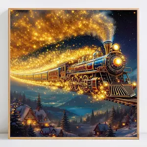 Train Pattern DIY Diamond Arts Colorful Painting Kit without Frame, DIY Decorative Art Picture for Beginner, Wall Art Decor for Home Living Room Bedroom, Diamond Art Mosaic