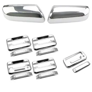 Triple Chrome Plated TOP HALF Stick-On Door Mirror+Handle+Tailgate Covers With Signal Lights Compatible with 2009-2014 F-150 F150