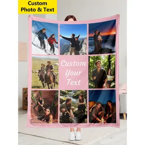 1pc Personalized Custom Photo Text Flannel Throw Blanket Cozy Soft Warm Lightweight Portable Machine Washable For Living Room Sofa Bed Office Travel Camping Seasonal Use Gift For Couple Mom Dad Grandma Grandpa Teacher Coach Birthd