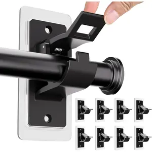 2026 Self Adhesive Rod Brackets, No Drill Needed Curtain Rod Holders, Nail Free Stick on Curtain Rod Hooks, Curtain Hangers for Bathroom, Bedroom, Livingroom, Hold up to 20lbs on Smooth Surface