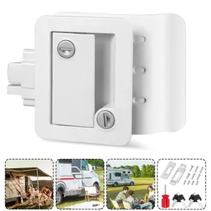 Dazone RV Door Lock Replacement with Paddle Deadbolt Camper Door Handle Latch RV Enclosed Travel Trailer Entry Door Lock with Keys for Camper Horse Trailer Cargo Hauler White