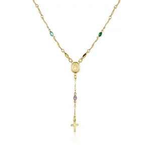 Barzel 18K Gold Plated Multicolor Virgin Mary Necklace, 18 Inches - Made In Brazil