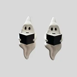 Niletechnet Set of 2 Reading Ghost Figurines – Cute Book Lover Desk & Shelf Decor, Halloween Spooky Ornaments - Perfect Gift for Her