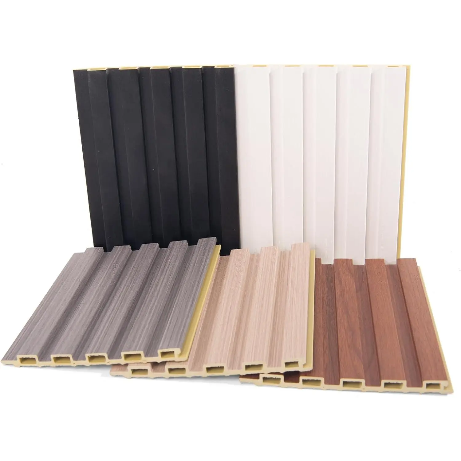 WPC Slat Wall Panels, Eco-Friendly & Safe Fireproof Soundproof 3D Interior Wall Paneling for Bedroom, Kitchen, 5-Pack 6x6 in. Samples