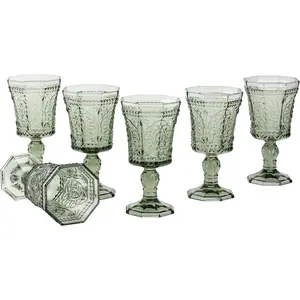 212 MAIN Vintage Embossed Vatican Red Wine Goblets - 8oz Stylish Drinkware, Smoke Gray, Set of 6, Kitchenware Glassware Set